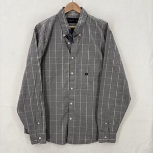 Abercrombie & Fitch Shirt Mens 2XL Gray Stretch Button Down Plaid Long Sleeve